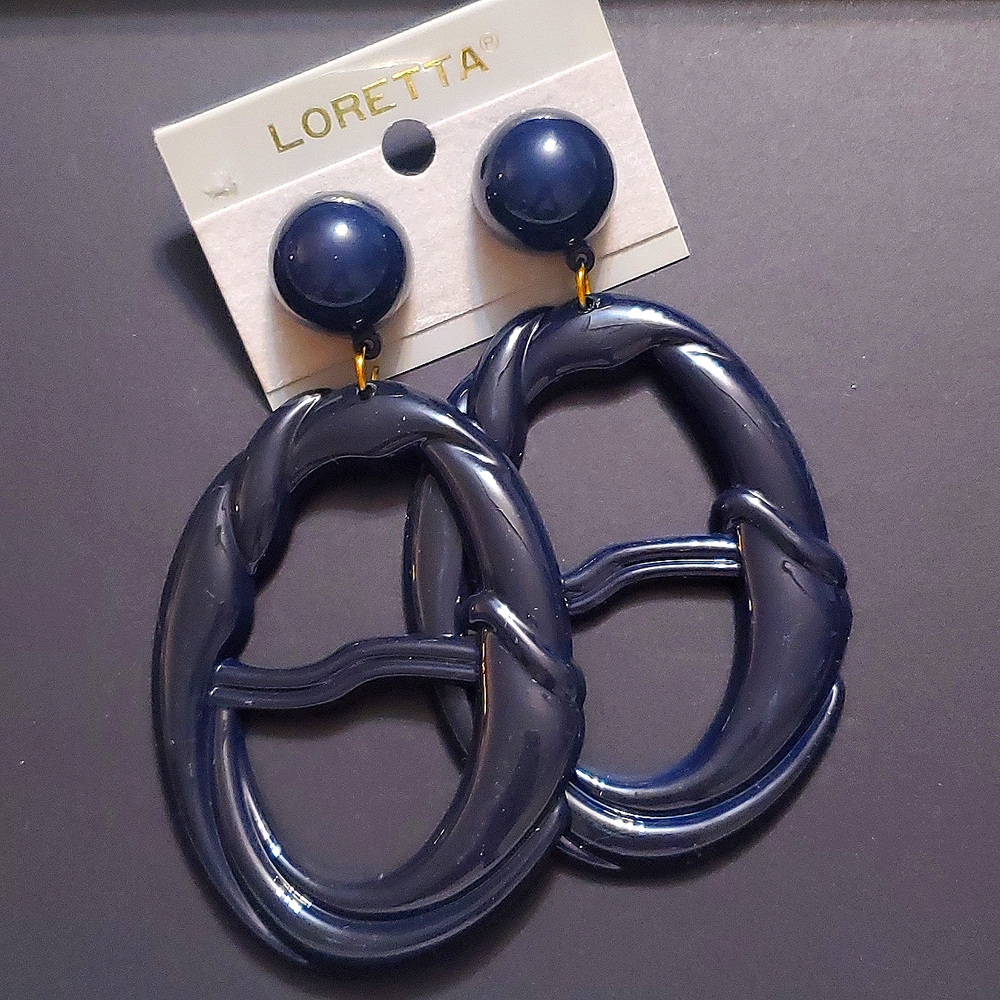 Vintage Navy Blue Clip On Earrings